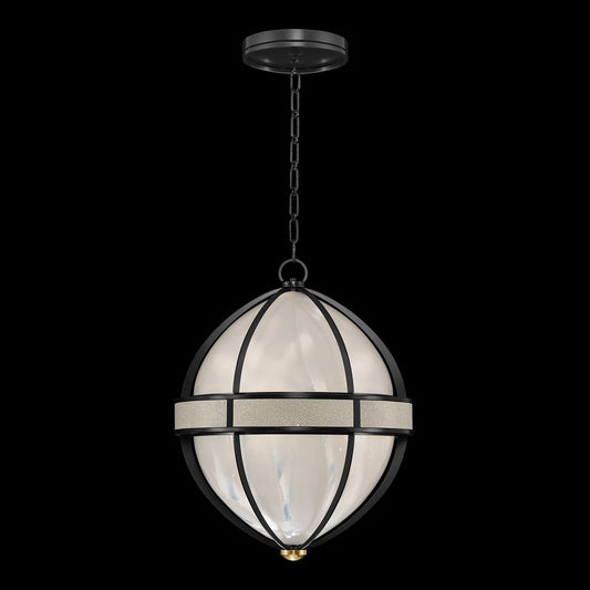 18.75-Inch Swirled Glass Pendant Light / Black Iron / Brass / Coco