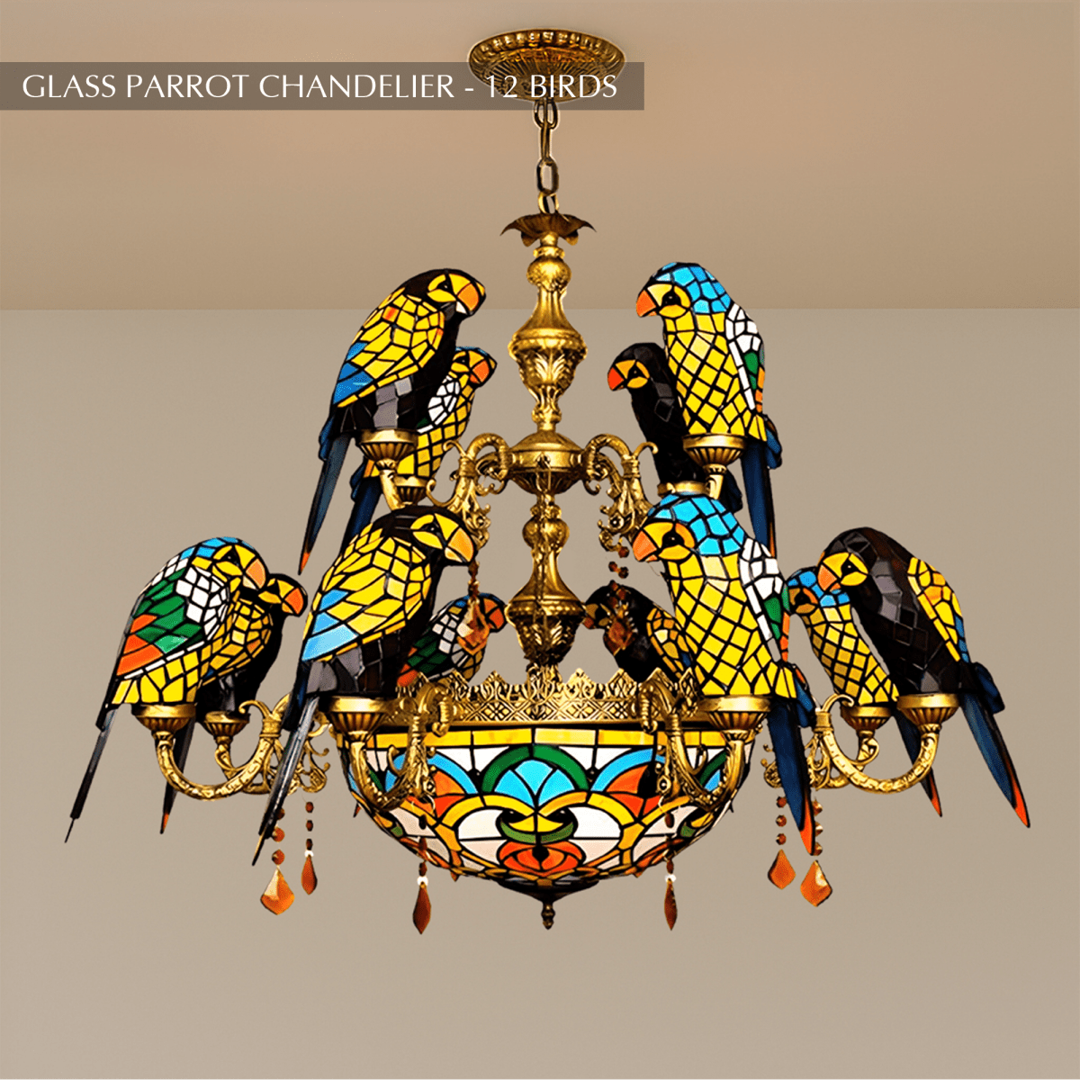 Glass Parrot Chandelier