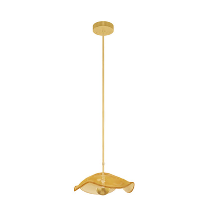12-Inch Sculpted Glass Pendant Light / Gold Leaf/Amber