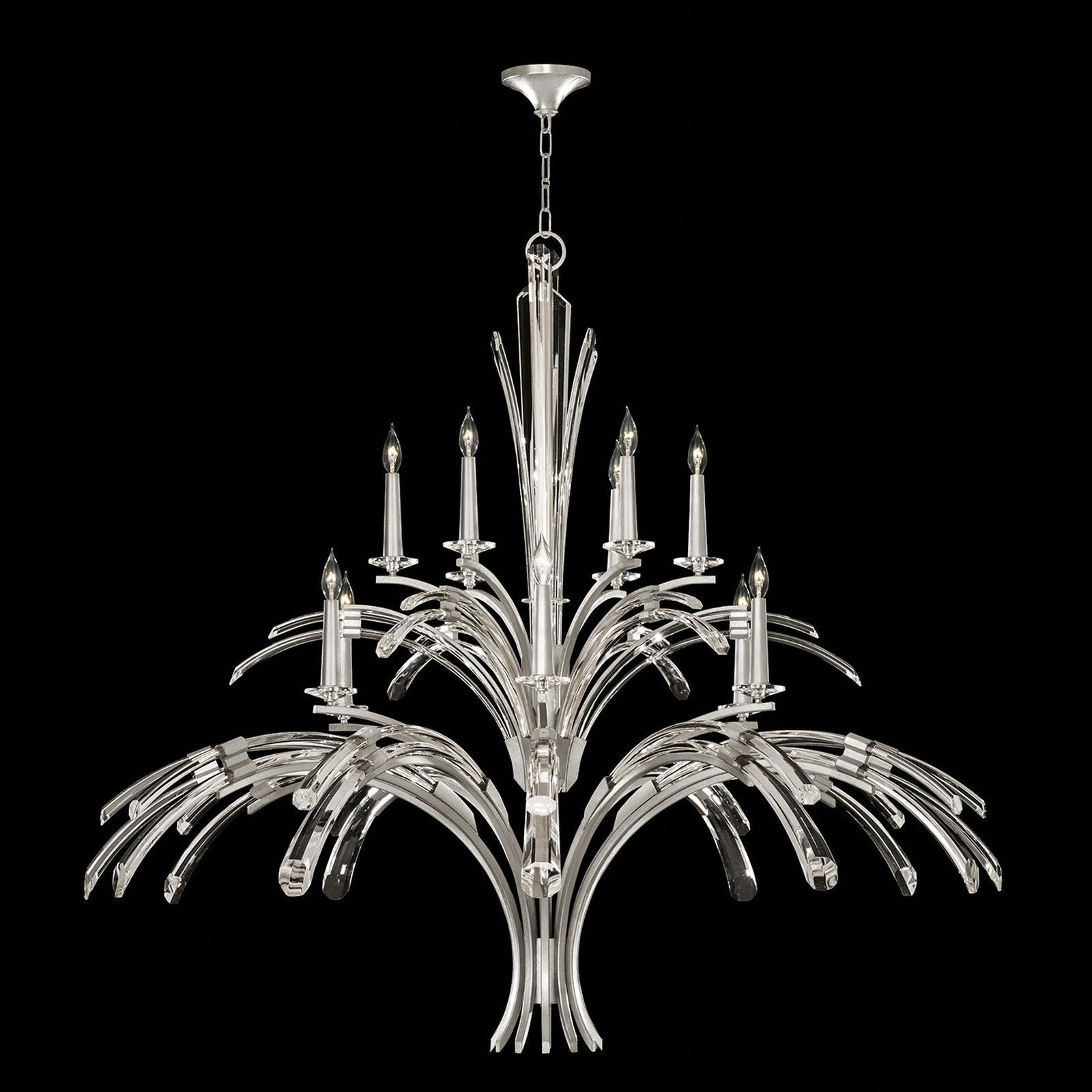 12-Light Curved Crystal Chandelier / Silver