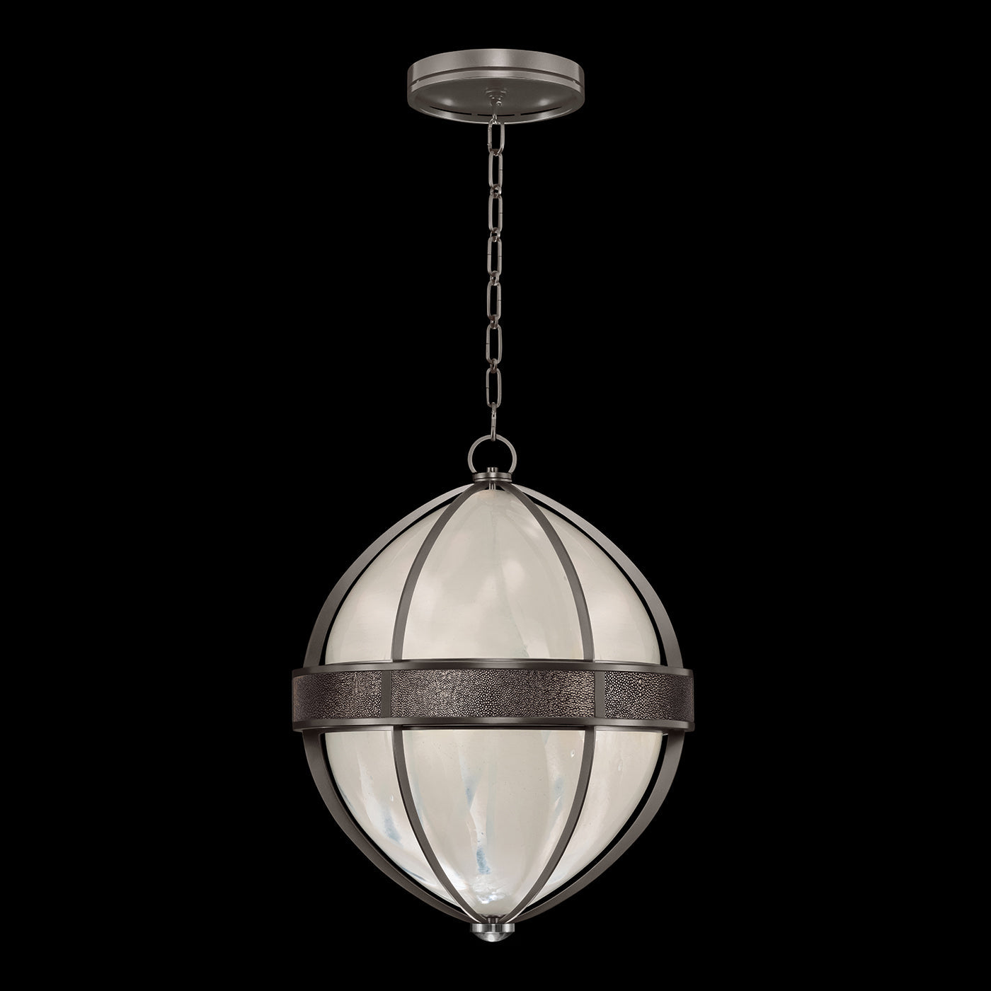 18.75-Inch Swirled Glass Pendant Light / Midnight Steel / Nickel / Pebble