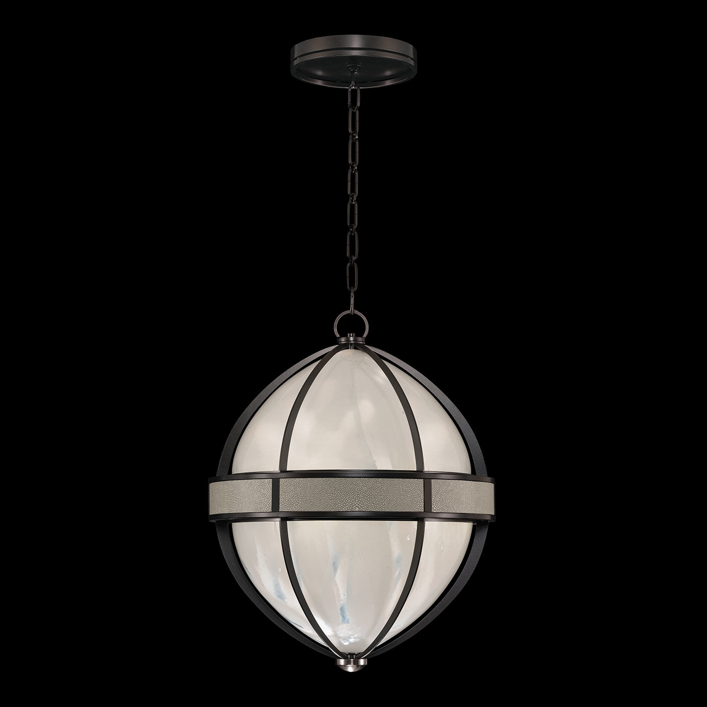 18.75-Inch Swirled Glass Pendant Light / Midnight Steel / Nickel / Coco