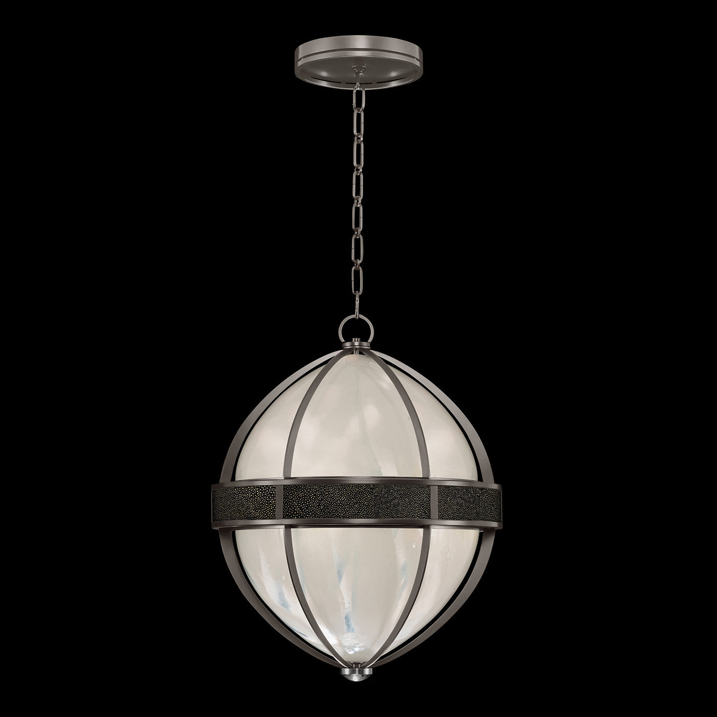 18.75-Inch Swirled Glass Pendant Light / Midnight Steel / Nickel / Black Knight