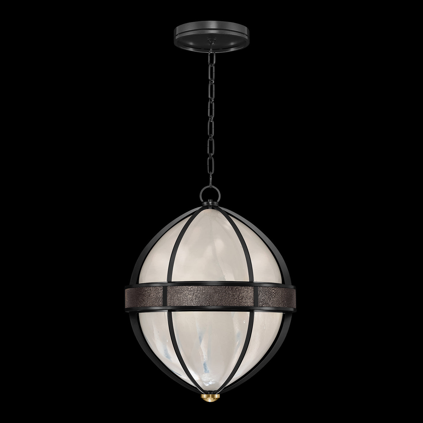 18.75-Inch Swirled Glass Pendant Light / Black Iron / Brass / Pebble