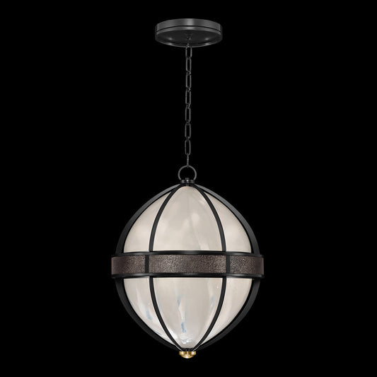 18.75-Inch Swirled Glass Pendant Light / Black Iron / Brass / Pebble