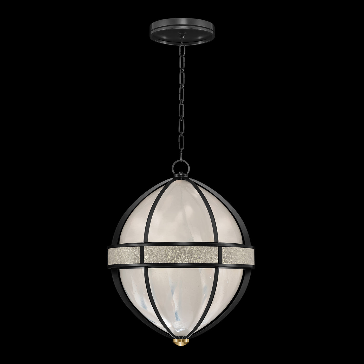 18.75-Inch Swirled Glass Pendant Light / Black Iron / Brass / Coco