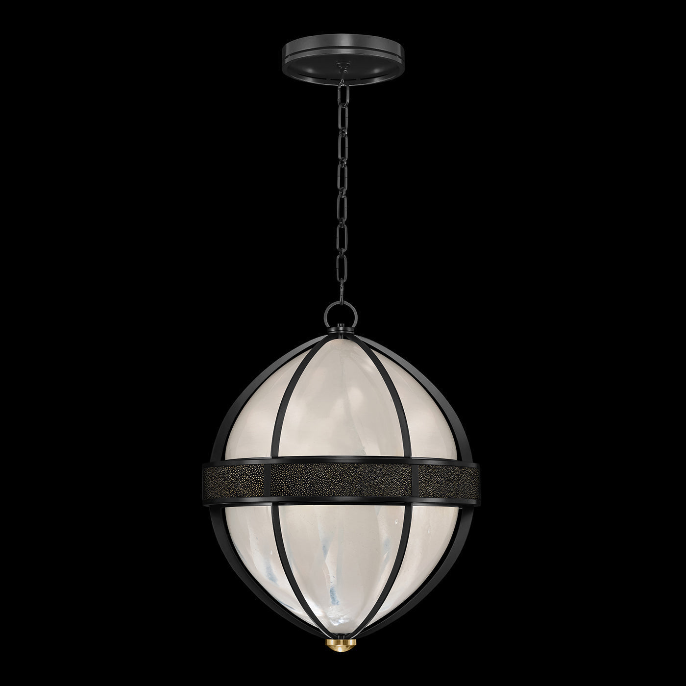 18.75-Inch Swirled Glass Pendant Light / Black Iron / Brass / Black Knight