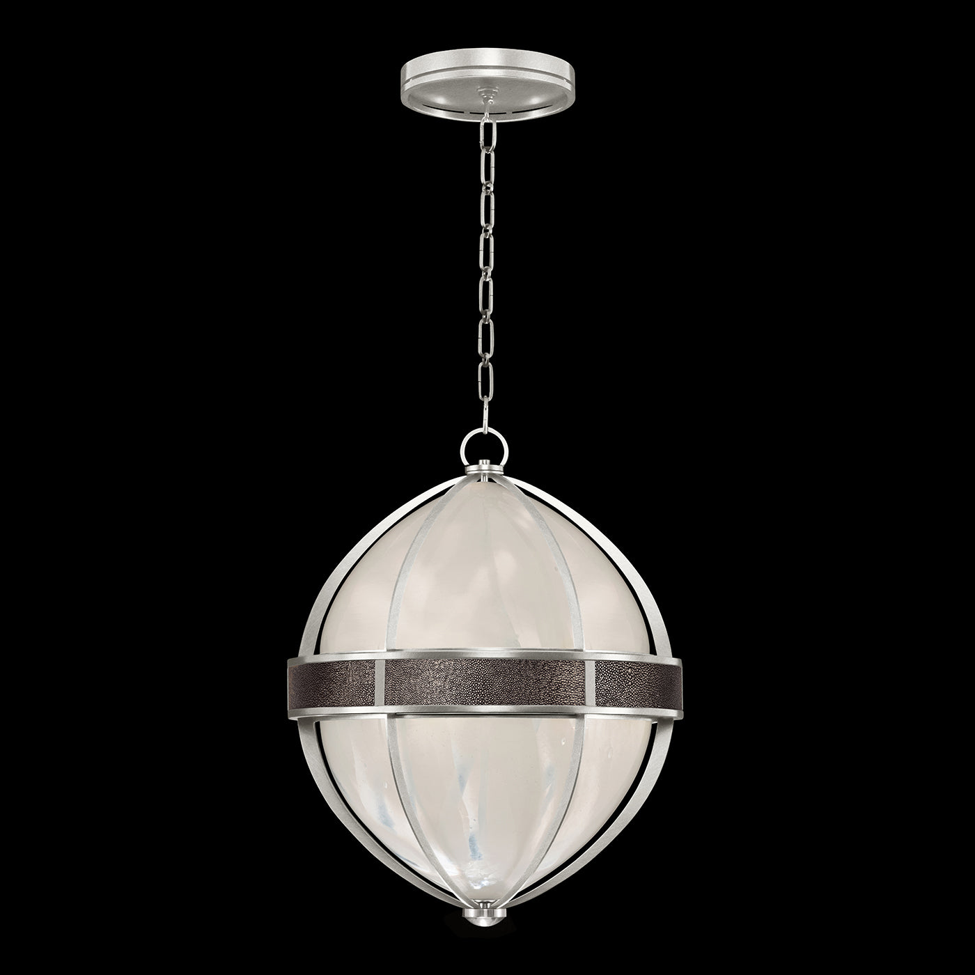 18.75-Inch Swirled Glass Pendant Light / Silver Leaf / Nickel / Pebble