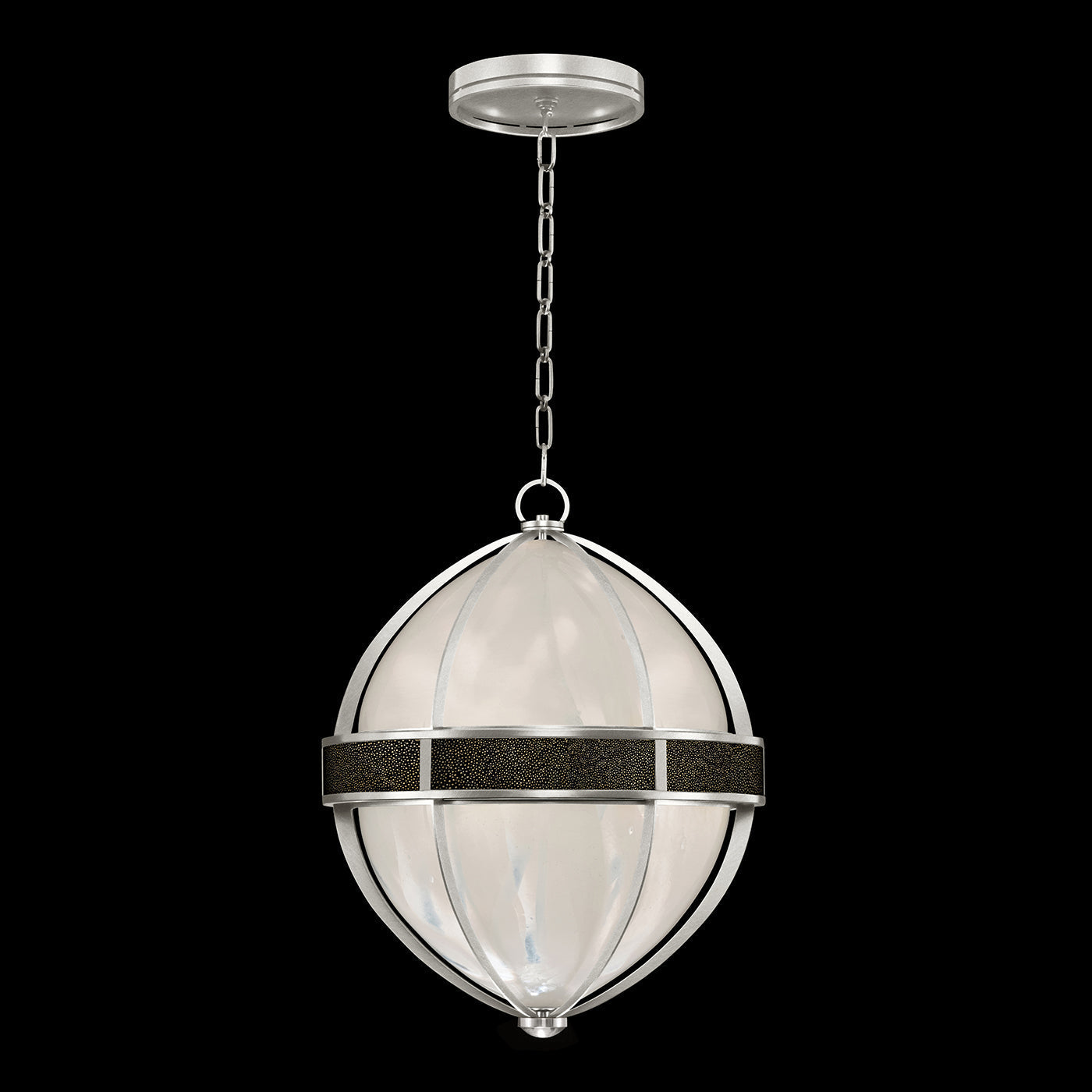 18.75-Inch Swirled Glass Pendant Light / Silver Leaf / Nickel / Black Knight