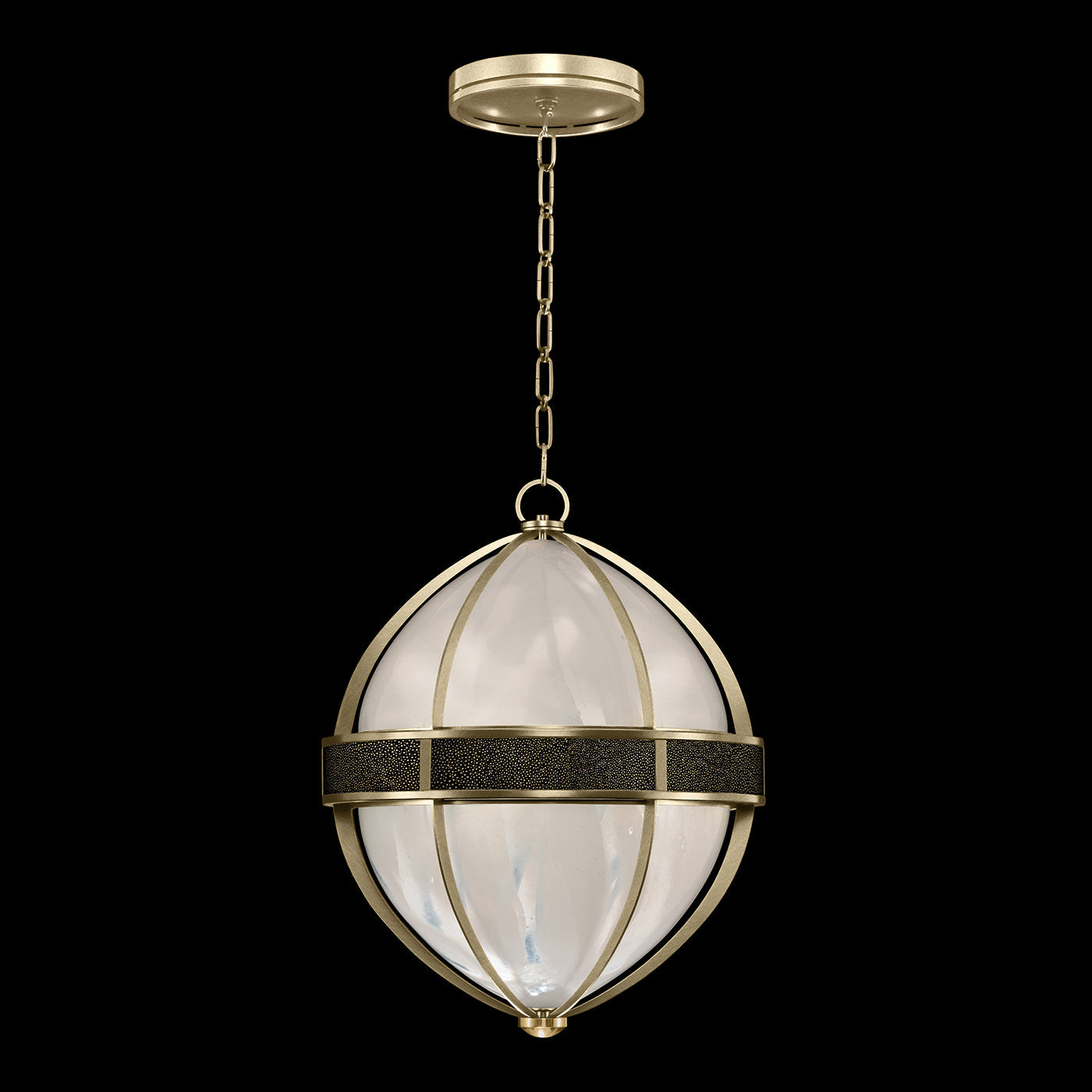 18.75-Inch Swirled Glass Pendant Light / Soft Gold Leaf / Brass / Black Knight