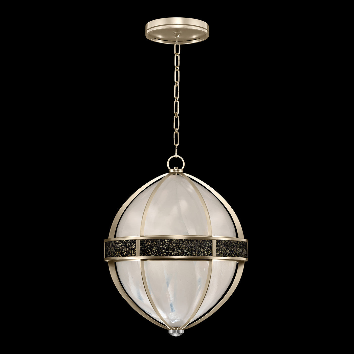 18.75-Inch Swirled Glass Pendant Light / Champagne / Nickel / Black Knight
