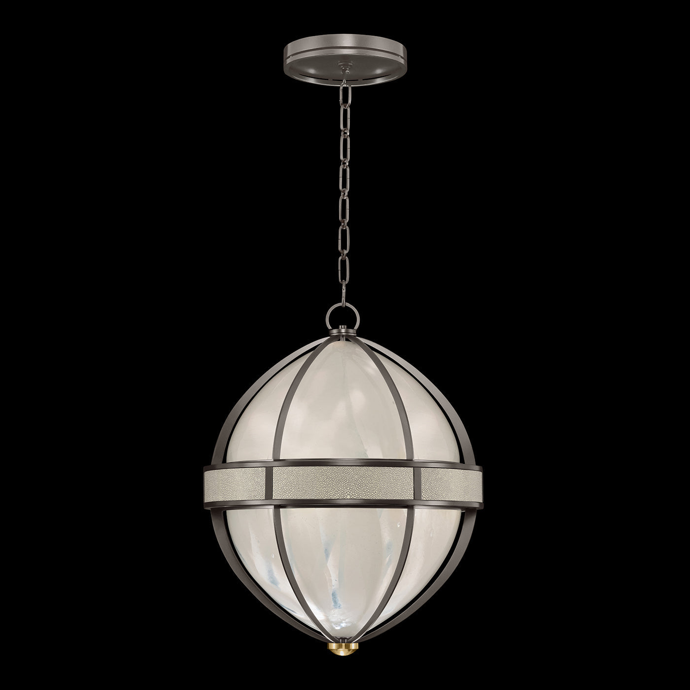 18.75-Inch Swirled Glass Pendant Light / Midnight Steel / Brass / Coco