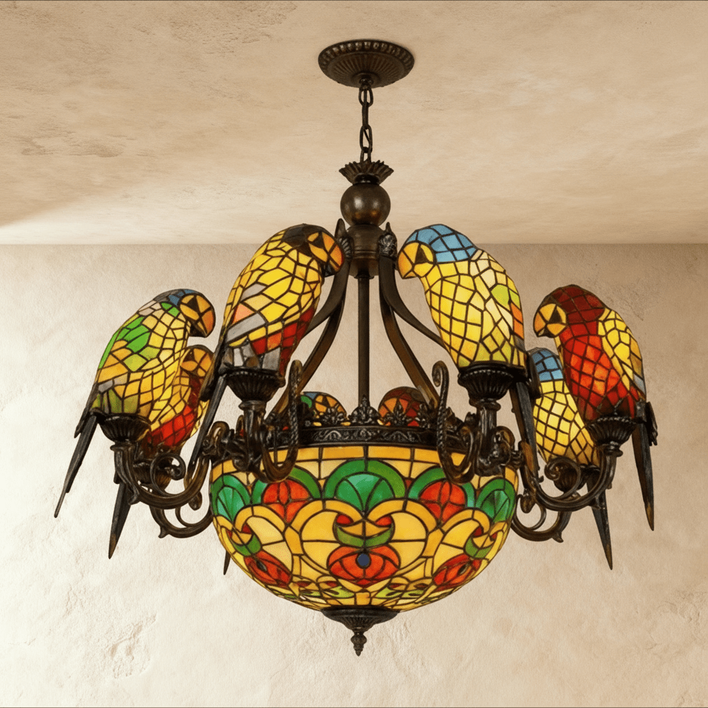 Glass Parrot Chandelier