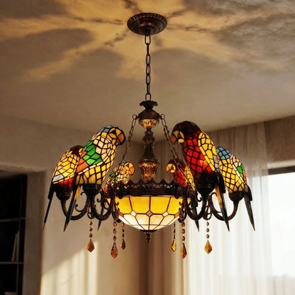 Glass Parrot Chandelier