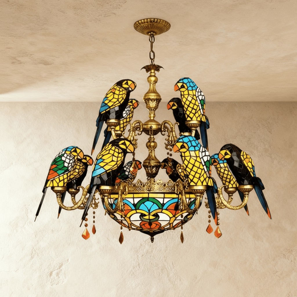 Glass Parrot Chandelier