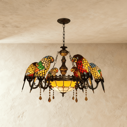 Glass Parrot Chandelier