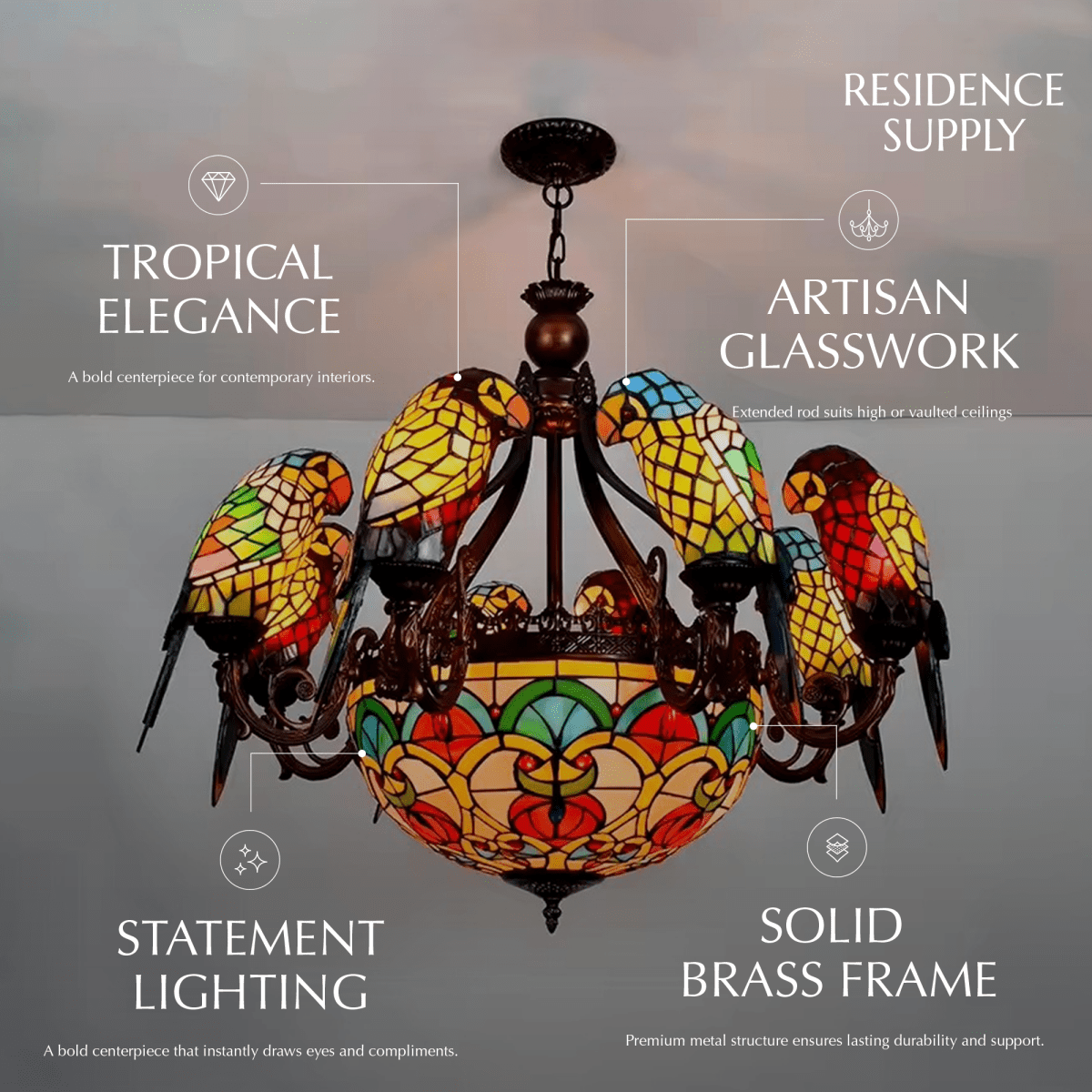 Glass Parrot Chandelier