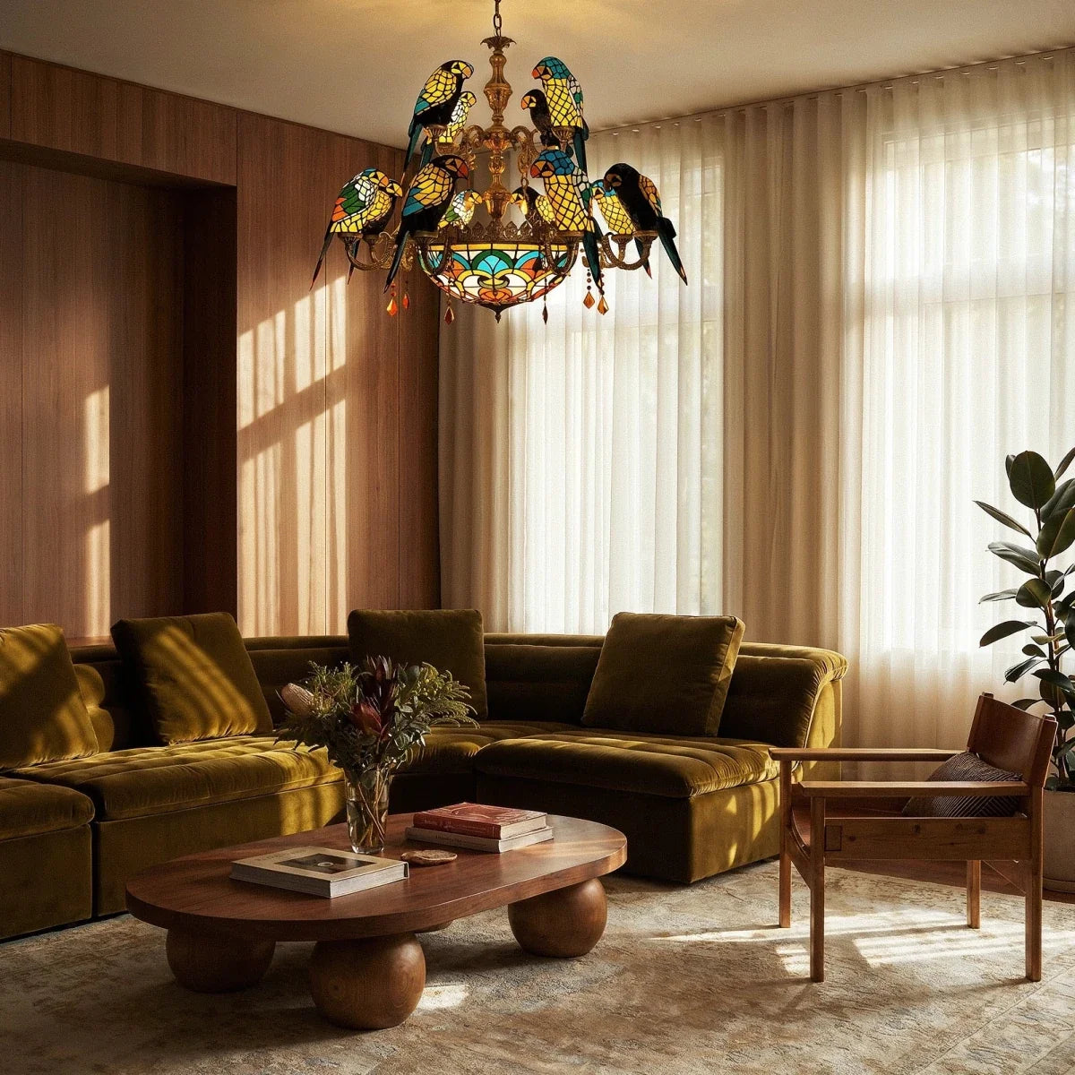 Glass Parrot Chandelier
