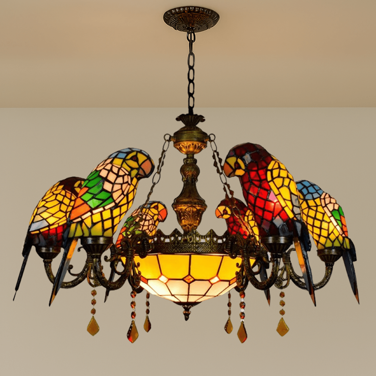 Glass Parrot Chandelier