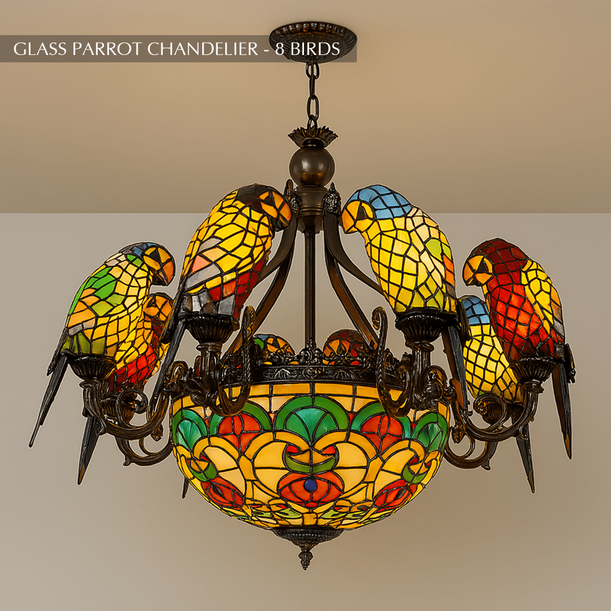 Glass Parrot Chandelier