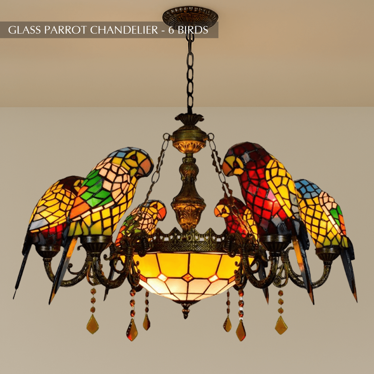 Glass Parrot Chandelier