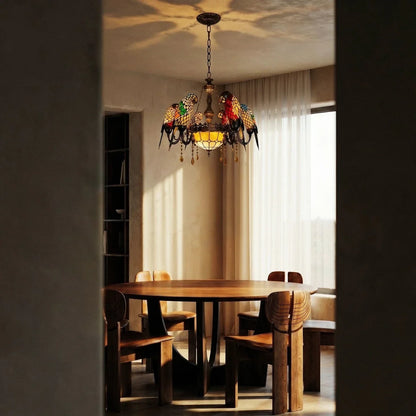 Glass Parrot Chandelier