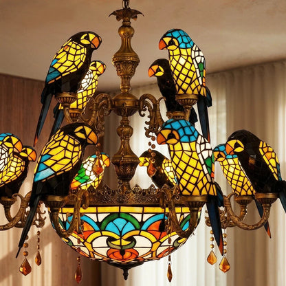 Glass Parrot Chandelier