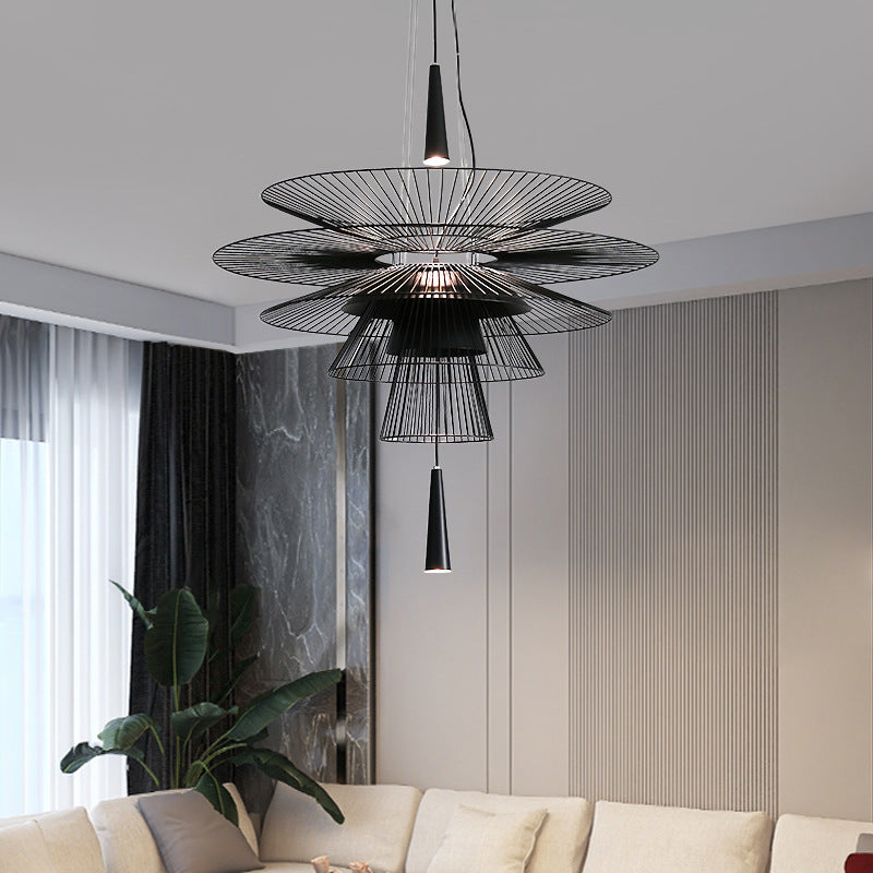 Layered Hollow Iron LED Chandelier / Black / Diameter 48CM / White light