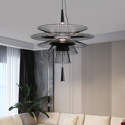 Layered Hollow Iron LED Chandelier / Black / Diameter 48CM / White light