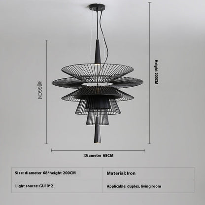 Layered Hollow Iron LED Chandelier / Black / Diameter 68CM / Warm light