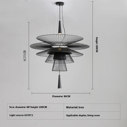 Layered Hollow Iron LED Chandelier / Black / Diameter 86CM / White light