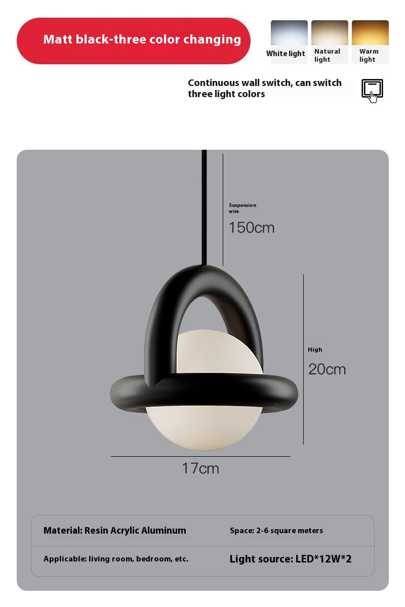 Nordic Line Bedside Pendant Light / Matte white tri color dimming