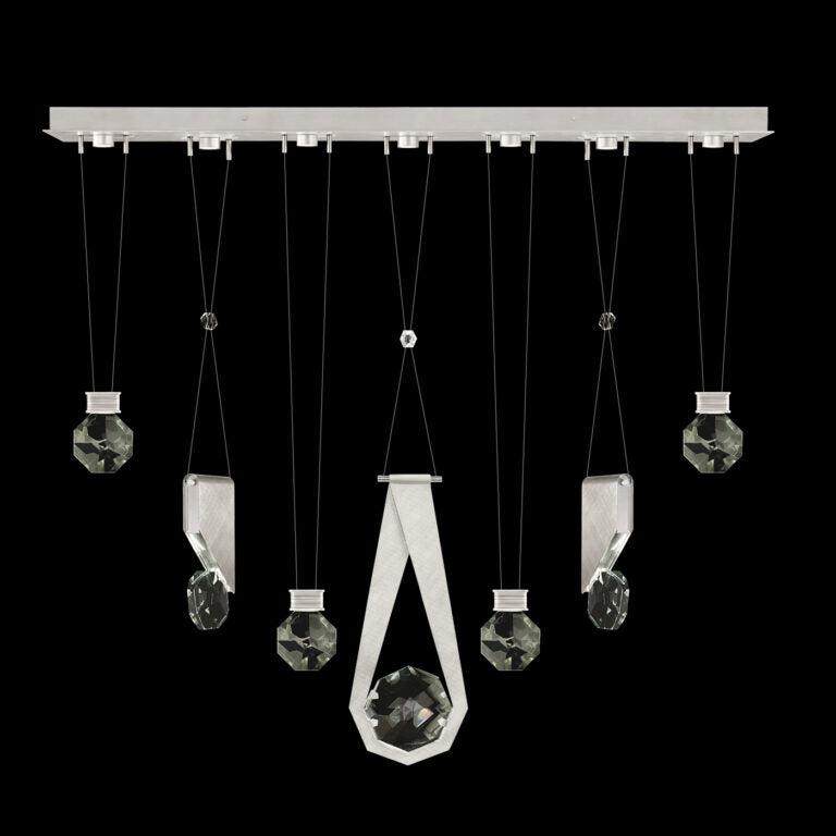 Seven-Drop Faceted Crystal LED Pendant / Brushed Silver