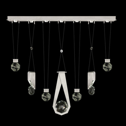 Seven-Drop Faceted Crystal LED Pendant / Brushed Silver