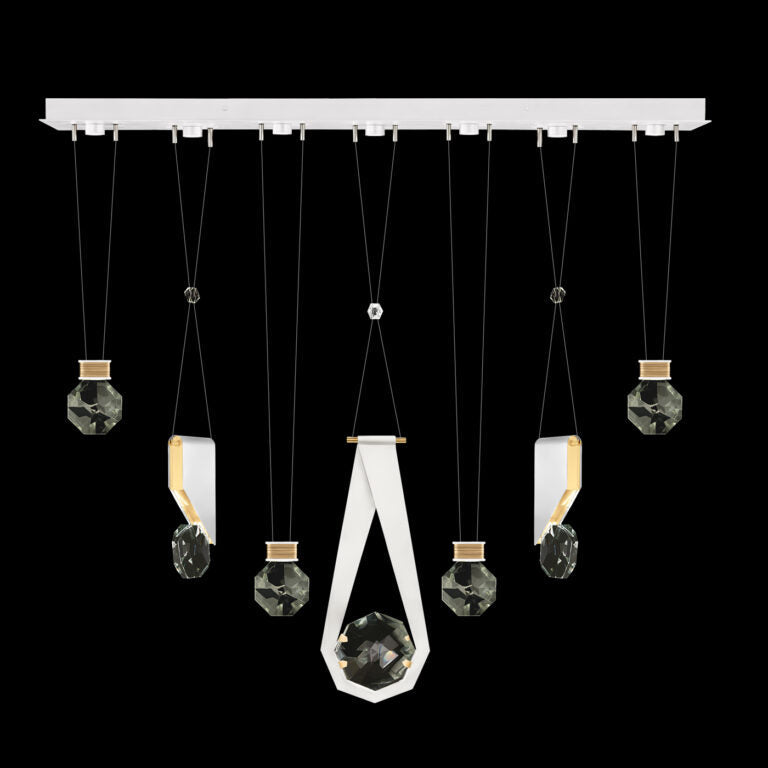Seven-Drop Faceted Crystal LED Pendant / White