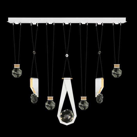 Seven-Drop Faceted Crystal LED Pendant / White
