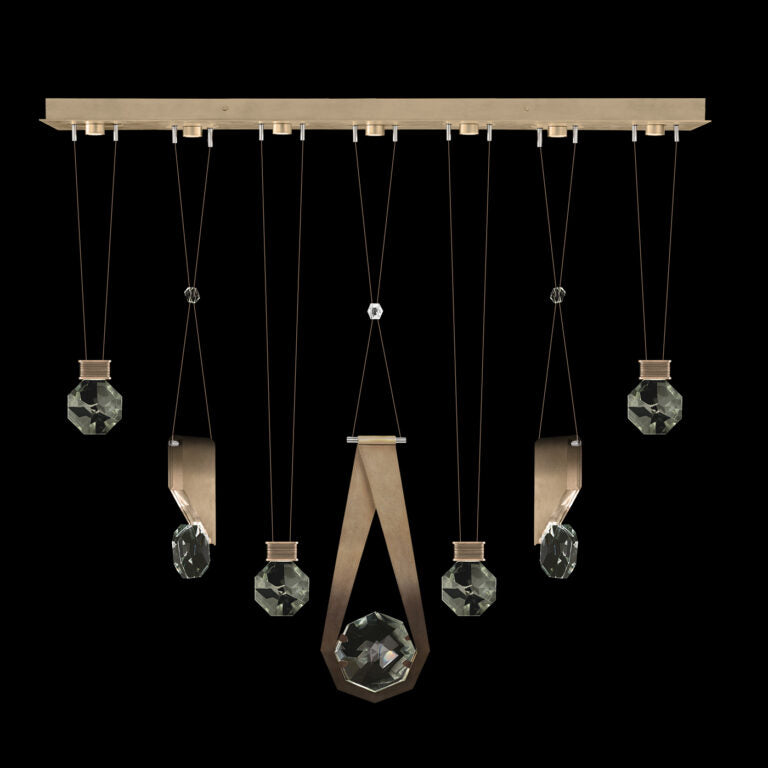 Seven-Drop Faceted Crystal LED Pendant / Bronze
