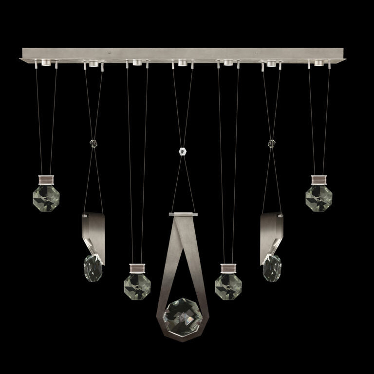 Seven-Drop Faceted Crystal LED Pendant / Soft Ombre Silver