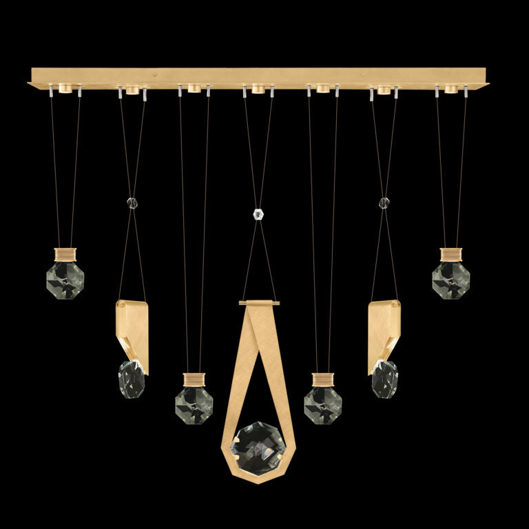 Seven-Drop Faceted Crystal LED Pendant / Gold