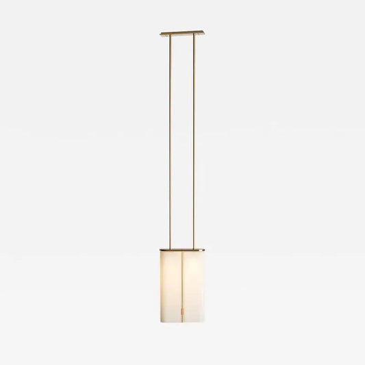 Slim White Glass Pendant Light / 19.1ʺW × 6.3ʺD × 122ʺH cm / 7.5ʺW × 2.5ʺD × 48ʺH / Gold+Milky white glass