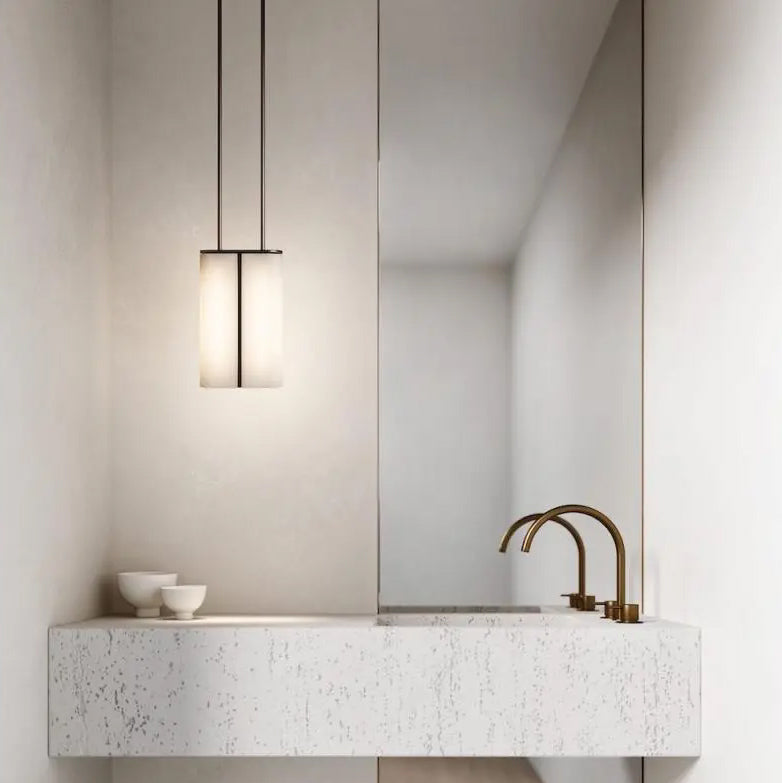 Slim White Glass Pendant Light / 19.1ʺW × 6.3ʺD × 122ʺH cm / 7.5ʺW × 2.5ʺD × 48ʺH / Gold+Clear glass