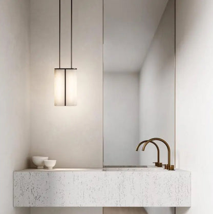 Slim White Glass Pendant Light / 19.1ʺW × 6.3ʺD × 122ʺH cm / 7.5ʺW × 2.5ʺD × 48ʺH / Gold+Clear glass