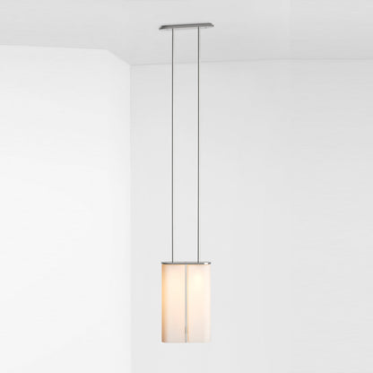Slim White Glass Pendant Light / 19.1ʺW × 6.3ʺD × 122ʺH cm / 7.5ʺW × 2.5ʺD × 48ʺH / Chrome+Milky white glass