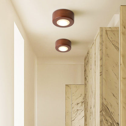 Solid Wood Surface-Mounted Ceiling Light / Round Wood White Light