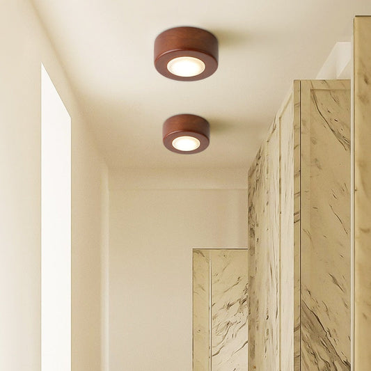 Solid Wood Surface-Mounted Ceiling Light / Round Wood White Light
