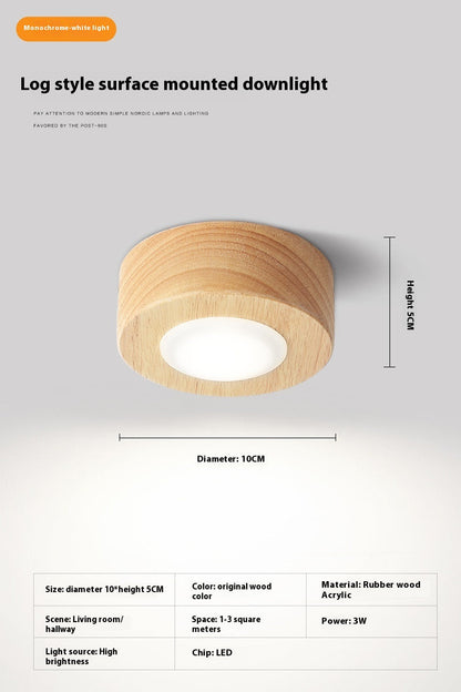 Solid Wood Surface-Mounted Ceiling Light / Round Walnut Color White Light