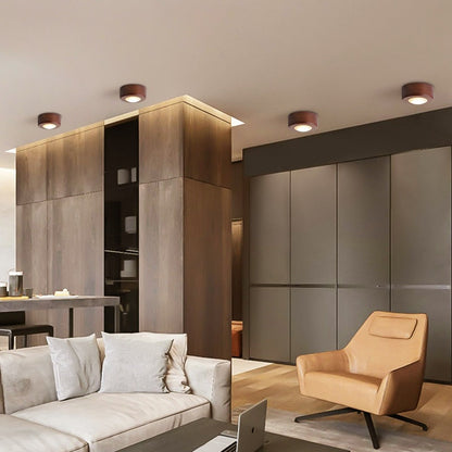 Solid Wood Surface-Mounted Ceiling Light / Round Wood Color Warm Light