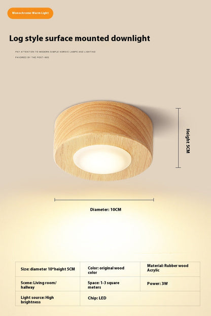 Solid Wood Surface-Mounted Ceiling Light / Round Walnut Color Warm Light