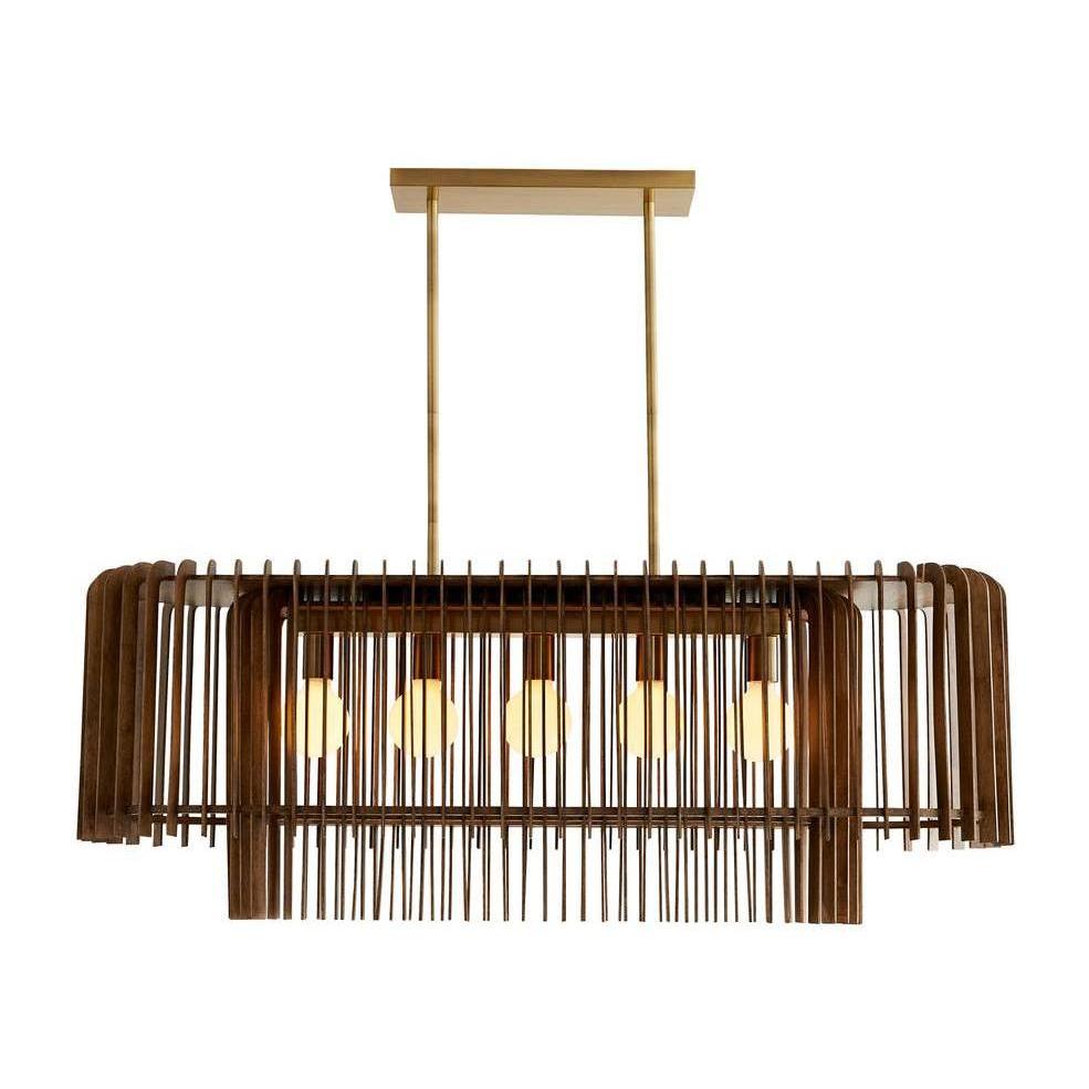 Walnut Slat Five-Globe Chandelier