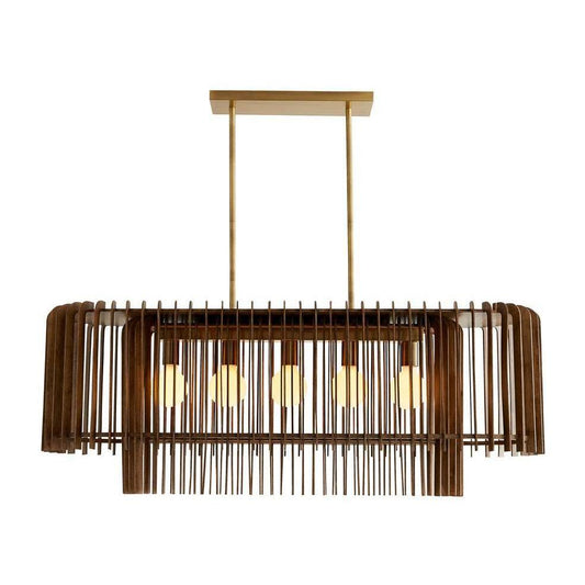 Walnut Slat Five-Globe Chandelier